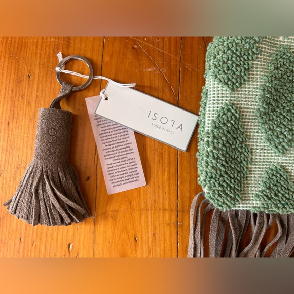 Isola handmade in Italy clutch purse sage green chenille with leather fringe - Picture 7 of 9